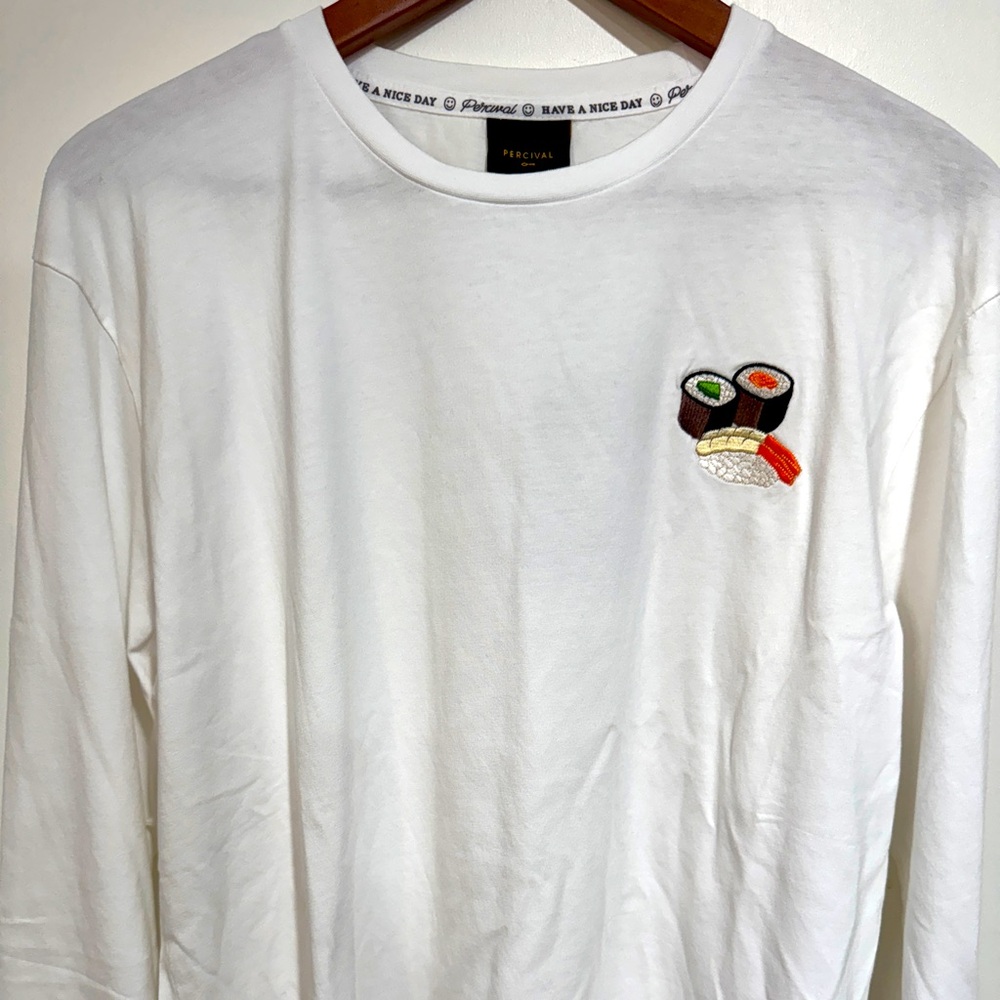 Percival Long Sleeve White Sushi Embroidered Men’s Shirt Size L